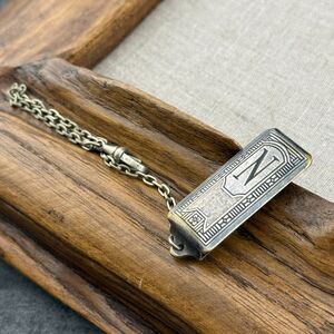 Antique Art Deco "N" Monogram HICKOK Nickel-silver-plate Pocket Watch Fob Chain